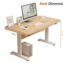 Computer Writing Desk Is Suitable For Home Office Students. Modern Minimalist Style With T-Shaped Metal Bracket PC Wood Is Suitable For Office & Bedroom. - Brown - View 1