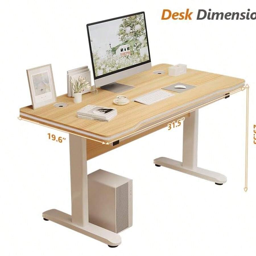 Computer Writing Desk Is Suitable For Home Office Students. Modern Minimalist Style With T-Shaped Metal Bracket PC Wood Is Suitable For Office & Bedroom. - Brown - View 1