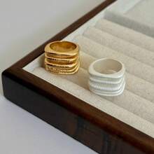 A Niche Design Retro Brushed Multi-Layer Wide Exaggerated Ring High-End Metal European And American Ring Jewelry - Gold - View 4