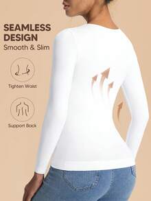 Women's Seamless Sports Long Sleeve Underwear Top For Women Crewneck Shirts Summer Air Conditioning Bottom Lightweight Base Layer Shirt - 白色 - 查看 2