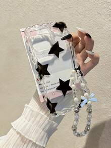 奶油色波浪边编织波浪边极简高端TPU星空彩绘防震手机壳，配装饰串珠手链，兼容 17 Pro/17 Air/17/17 Pro Max、16/11/16 Pro/16 Plus/16 Pro Max/16 E/15 Pro Max/13/14/12/XS/XR/7G/8 PXR/7/8，彩绘款也兼容 15 Pro Max、Apple 13、14、11软壳、P12防震X、编织波浪边12/14彩绘TPU防震软壳 - 彩色 - 查看 1