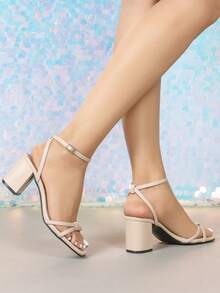 Sandalias de tacón alto de verano para mujer, zapatos elegantes de primavera/verano de color albaricoque para mujer, sandalias de tacón alto y puntera abierta de moda sexy, sandalias de tacón grueso y bloque, zapatos de novia de boda con tacón grueso, sandalias de color albaricoque, sandalias de tacón grueso con hebilla que se ajustan bien para citas, fiestas, uso al aire libre, zapatos minimalistas de unicolor y tacón medio para vacaciones de mujer - Albaricoque - Ver 6