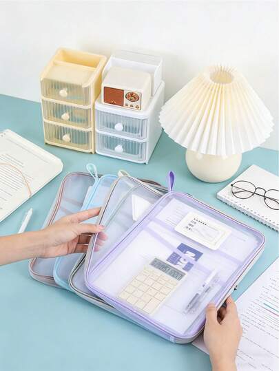 Heavy-Duty A4 Zippered File Folders With Thick Grid Binder, Zippered File Bag, Multi-Compartment Document Organizer, Durable Nylon Document Storage, Special Large Opening Zip-Up Tote For Students And Professionals | Folder With Colorful Accents, For School, Office, - Durable A4 Size Bookcase Binder For Students, Teachers, Professionals (Compatible With A4 Paper)