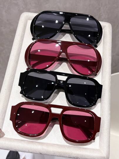 4pcs Women Plastic Aviator Full Frame Tinted Lens Ins Style Popular Design Seamless Blend Of Mordern Edge With Vintage Charm Fashion Glasses For Street Snap,Going Out Outfit,Vacay Vibes,Travel Fashion Accessories