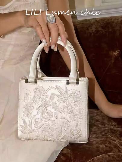 SATIN EFFECT PEARL BAG, Women's Mini Handbag, Women's Crossbody Bag With Chain Strap, Fashionable Small Tote Bag Ladies Luxury Designer Purses, Bags For Ladies Fashionable