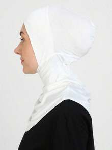 1pc Women's Fashionable Abaya Accessories Solid Color Chin Covering Elastic Headscarf With Hat And Neck Warmer Headband Soft Hijab Under Cap Women Veil Hair Accessories Personalized Gifts Hair Ties - 白色 2 - 查看 5