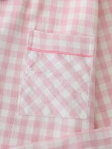 2pcs Plaid Print Pajama Set, Sweet & Cute Lapel Button Long Sleeve Top And Pants, Women Sleepwear & Loungewear For Home Use - Pink - View 4