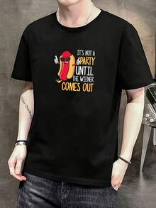 No una hasta que salga la salchicha - Camiseta divertida de perrito caliente Camiseta de manga corta de algodón de 220 g, impresión por una cara - Negro - Ver 7