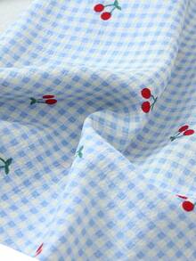 2pcs Plaid Cherry Print Pajama Set, Sweet & Cute Lapel Button Long Sleeve Top And Pants, Suitable For Women Home Wear, Autumn/Winter - Blue - View 8