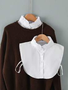 Áo sơ mi nữ cổ cao xếp ly, cổ giả nửa thân có thể tháo rời, phụ kiện đa năng cho trang phục mùa thu/đông. - Cổ chữ V màu trắng có viền xếp nếp - Xem 14