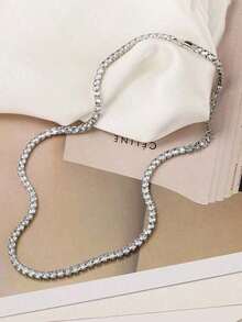 1 Pc 4mm Iced Out Tennis Chain Necklace For Women Luxury AAA+ Cubic Zirconia Necklace Accessories Jewelry - 銀色 - 查看 4