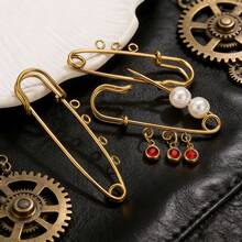 5枚复古风格不锈钢胸针，镀18K金，多种款式可定制，DIY珠宝配件