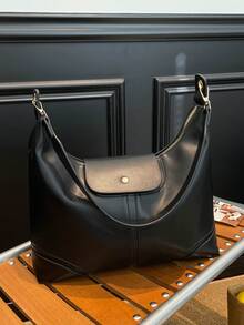 新款女士单肩包，大容量通勤包 - 黑色 - 查看 5