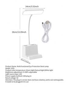 1pc Multi-Functional LED Desk Lamp, Mobile Phone Holder, Pen Holder, Eye-Caring Reading Lamp For Student Dormitory, Desk Lamp - White - View 13