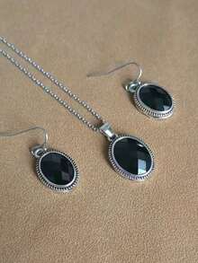 3pcs Women's Classic Black Faceted Necklace And Earrings Jewelry Set - Black - View 4