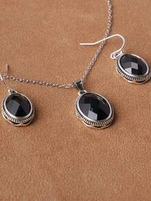 3pcs Women's Classic Black Faceted Necklace And Earrings Jewelry Set - Black - View 3