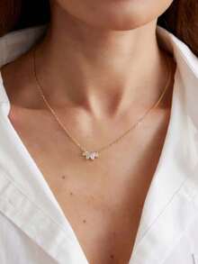 1件不锈钢水钻树叶吊坠项链，时尚简约立方氧化锆树叶吊坠O型链项链，轻盈优雅百搭项链，适合女孩和女士佩戴 - 金色 - 查看 1