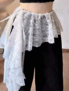 1pc Lace Trim Thong Panty Garter Skirt, Tie-Up Waist Skirt For Dance - Multicolor - View 5