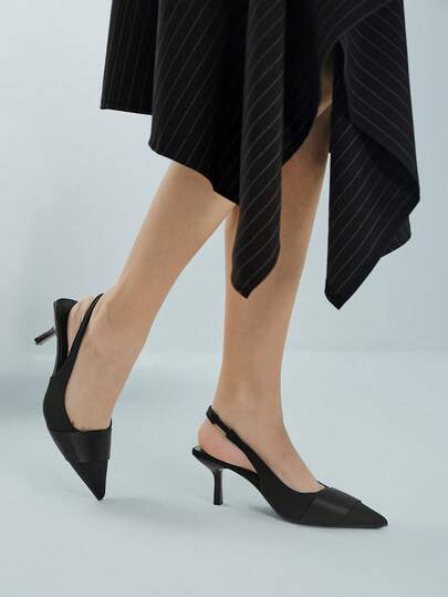 Women's Solid Color High Heel Shoes, Pointed Toe Fashion Formal High Heels With Satin Bow Decoration, Black