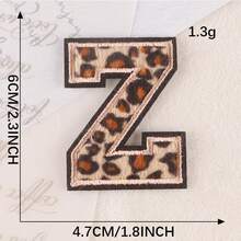 A-Z English Letter Patches, Leopard Print Embroidered Iron-On Stickers, Suitable For Clothing, DIY Name Apparel