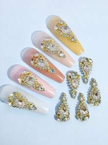 10pcs Gold & Silver Pagoda Shaped Rhinestone Nail Art Decorations, 3D Metal Crystal Glass Nail Jewelry DIY Accessories For Women Nails Nail Supplies - Multicolor - View 6