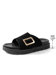 New Fashion Metal Buckle Decor Open Toe Platform Slide Sandals, Comfortable Non-Slip, Versatile & Easy To Clean, Suitable For Beach & Daily Wear - Black - View 8