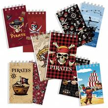 Conjunto de 10/20 cadernos com tema de navio pirata e caveira - Ideais para festas temáticas de piratas, aniversários, lembrancinhas escolares, material de escritório, artigos de papelaria, acessórios para presentes, cadernos fofos, estilo boêmio, cadernos espiral, blocos de notas portáteis, artigos de papelaria temáticos, mini cadernos, planejadores de festas, entusiastas de papelaria. - Multicolorido - Ver 3