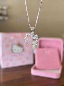 Sanrio 1pc Cute Hello Kitty Pendant Necklace, Fashionable Hollow Clavicle Chain, Suitable For Daily Wear - Multicolor - View 3