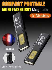 ST7 EDC Ultra-Thin High-Lumen Flashlight | 450 Lumens Dual Modes + Red/Blue Warning Strobe | USB-C Fast Charging | IPX4 Water & Rain Resistant | Magnetic Base + Portable Clip | Top Choice Mini LED Light For Camping, Hiking & Emergencies - 黑色 - 查看 8