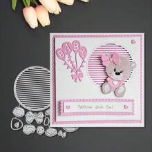 创意小熊和气球切割模具，DIY剪贴簿相册和压花模板，贺卡制作工具，卡片纸切割工艺品，礼品卡制作模板模切。 - 銀色 - 查看 6