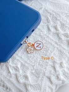 1pc Letter A/M & Flower Charm Phone Dust Plug For Type-C Interface Birthday Festival Gift - Multicolor - View 35