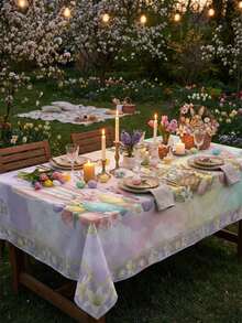 1 chiếc khăn trải bàn Phục Sinh vẽ màu nước – Thiết kế tôn giáo "Chúa đã sống lại" với hình thỏ, trứng và hoa mùa xuân | Chống nhăn và dễ lau chùi, vải polyester bền | Hoàn hảo cho bữa ăn trong nhà, tiệc ngoài trời và các buổi họp mặt gia đình theo đạo Cơ đốc. - Nhiều màu - Xem 8