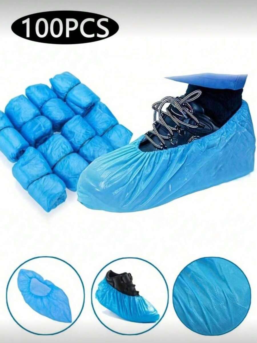 100pcs/Pack Disposable Blue Shoe Covers, Waterproof, Dustproof, Anti-Slip, Universal Size, Suitable For Home Cleaning, Hotel Travel, Outdoor Cycling, Rainy Days, Keep Shoes Clean And Dry,Shoe,Spring Summer Picks,Brides Maid Gifts,Room,Bedroom Decor,Beach,Travel,For Men,For Women,Vacation,Women's Day,Travel Essentials,Wedding Favours,Y2k,Bedroom,Car Accessories Women,Kitchen Deccor,Beach,Summer,Vacation,Holiday,Travel Essential,Going Out Tops,Household Items - Multicolor - View 1