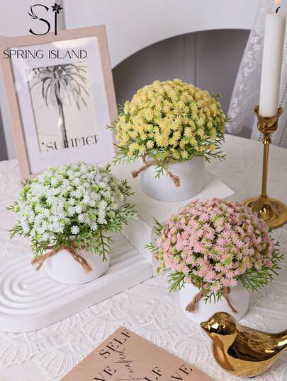 1/3pcs Artificial Full-Star White Vase Planters, PE Material, Yellow Pink White Three-Color Artificial Flowers, Artificial Plants, Wedding Season Decorations, Fake Plants, Tabletop Decorations, Garden Decorations, Room Decorations, Tabletop Ornaments, Home Decorations, Wedding Season, Valentine's Day Gifts, Garden Decorations, School Dormitory Office Decorations