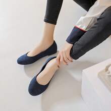 Women's Wide Width Flat Shoes,Dressy Ballet Flats,Round Toe Slip On Office Flats. - 藏蓝色 - 查看 3