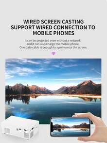 1pc M200S Portable Mini Projector 320*240P | Wired Screen Mirroring For Phone | USB/SD/AV/HD/Type-C Interfaces | Home Party Office Travel Outdoor Movie Projector | No Built-In System | With 5V 2A Adapter Included - White - View 5