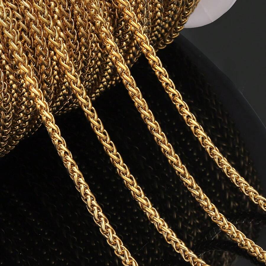 2m Fashionable Stainless Steel Snake Bone Chain, Gold Flower Basket Chain Necklace, DIY Jewelry Accessory - Chain - View 1