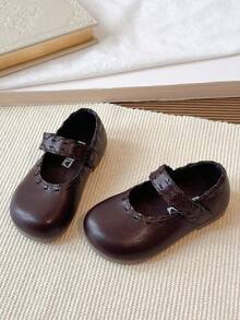 Infant Flat Shoes, Round Toe, Hook And Loop Closure, Comfortable & Versatile Square Toe Leather Shoes - Brown - View 4