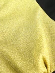 Plus Size Women's Black & Yellow Contrast A-Line Dress, V-Neck Flare Sleeve, Elegant Cocktail Party Dress - Black - View 8