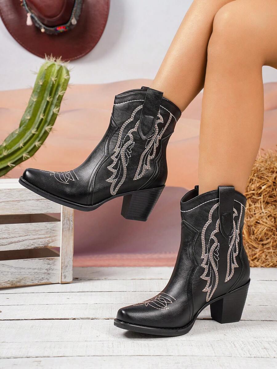 优雅踝靴，美拉德纯色，2026新款女士多功能四季骑行靴，牛仔靴 - 黑色 - 查看 1