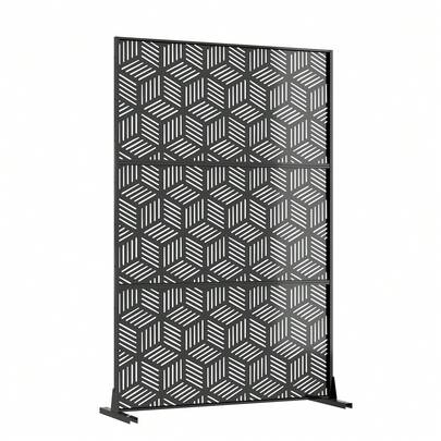 Pantalla de Privacidad Metálica 74"x47.2" con Soporte, Panel Divisor Decorativo para Exterior, Partición Libre para Terraza, Balcón y Jardín, Uso Interior y Exterior