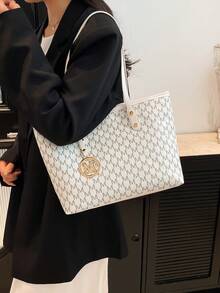 Túi tote đeo vai in họa tiết toàn thân, quà tặng Ngày của Mẹ cho mẹ, túi tote in chữ retro, túi đeo vai dung tích lớn, túi xách tay hoàn hảo cho việc đi làm. - trắng - Xem 6