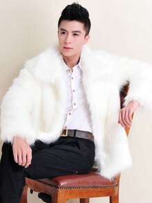 Abrigo de piel sintética para hombre de otoño e invierno nuevo con cuello vuelto y talla grande imitación piel de zorro abrigo de piel cálido - Blanco - Ver 2