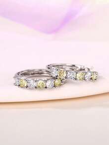 1 Pair Fashion Cubic Zirconia Hoop Earrings For Women For Wedding Anniversary Engagement Party Jewelry Valentine's Day Gift - Yellow - View 3