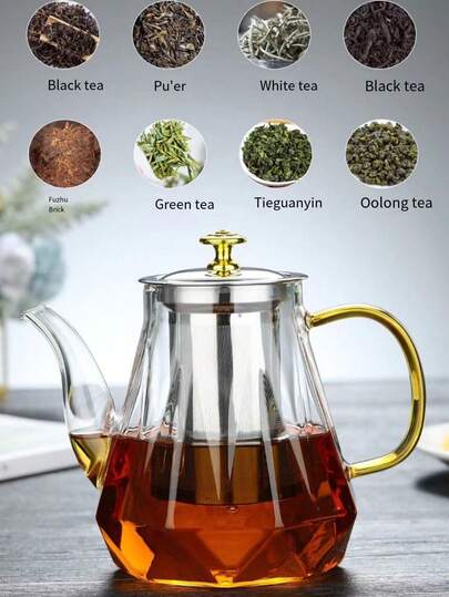 1 新款钻石纹玻璃茶壶，茶具套装，不锈钢滤网，高硼硅玻璃茶壶，直身钢制滤网，耐热大容量钻石纹茶壶，新年新品折扣价，可优先购买，适合家庭、酒店和旅行用品