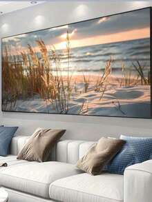 1pc Frameless Modern Reeds On The Beach Canvas Painting Art For Living Room Modern Canvas Poster For Bedroom And Living Room Decoration Painting No Frame - Multicolor - View 1