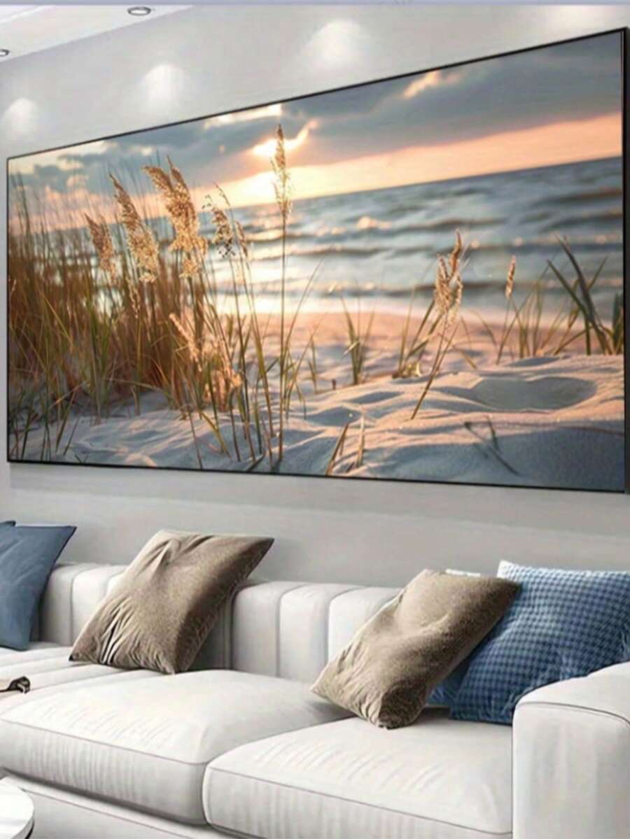 1pc Frameless Modern Reeds On The Beach Canvas Painting Art For Living Room Modern Canvas Poster For Bedroom And Living Room Decoration Painting No Frame - Multicolor - View 1