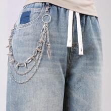 1pc Fashion Punk Metal Waist Chain, Multi-Layer Chain & Rivet Design Jeans Decoration, Versatile For Daily Wear, Men - Silver - View 3