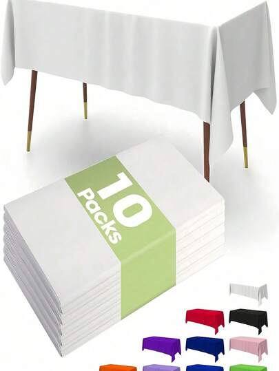 1pc 137x183cm Disposable Solid Color Tablecloth, Suitable For Birthday Party, Christmas, New Year Party, Picnic, Wedding Decoration, Rectangular White Plastic Material, Waterproof And Durable