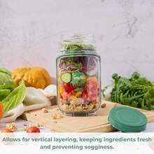 ORIGINAL SALAD POD- Salad Pod Mason Jar Side Open, Original Salads Jar With Side Opening For Lunch, Portable Salads Dressing Container With Lid For Travel Leakproof Dressing Compartment Microwave - 透明 - 查看 3